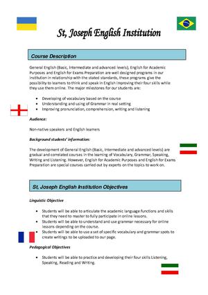 Goals for St, J E I students