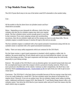 5 Top Models From Toyota