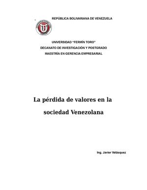 Pérdida de valores en la sociedad venezolana