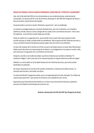 RUEDA DE PRENSA A PAULA GARCÍA HERNÁNDEZ