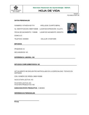 HOJA DE VIDA FORMATO APRENDICES SENA