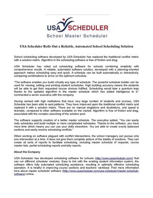 USA Scheduler Rolls Out a Reliable, Automated School Scheduling Solution