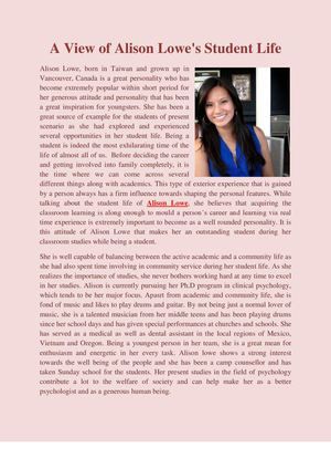 A View of Alison Lowe's Student Life