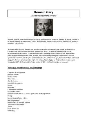 Bibliographie Romain Gary