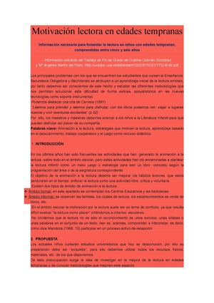 Motivación lectora en edades tempranas
