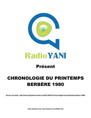 CHRONOLOGIE DU PRINTEMPS BERBÈRE 1980