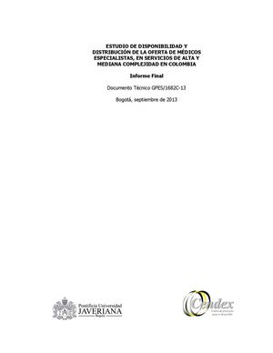 Disponibilidad Distribucion Md Especialistas Cendex y Universidad Javeriana