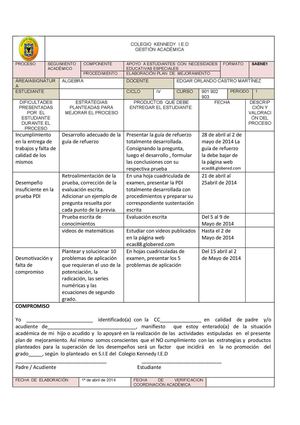 plan y acta mejoramiento primer periodo académico noveno 2014