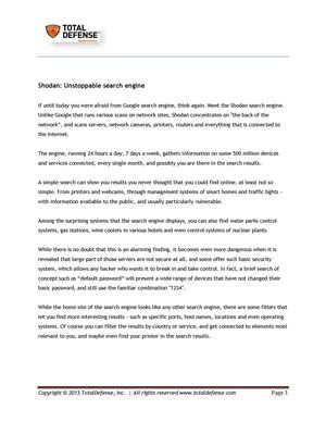 Shodan – Computer Search Engine – TotalDefense Blog