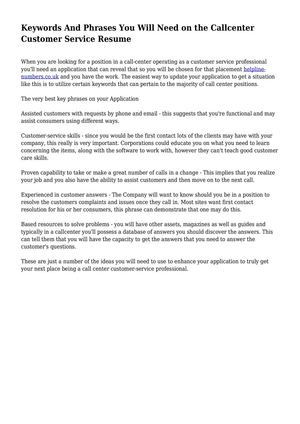 Keywords And Phrases You Will Need on the Callcenter Customer Service Resume