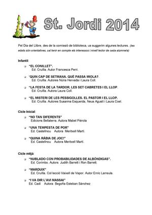 RECOMANACIONS LLIBRES SANT JORDI 2014