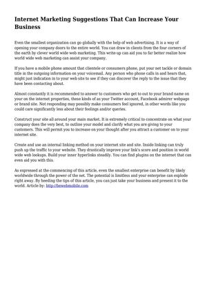 Internet Marketing Suggestions That Can Increase Your Business