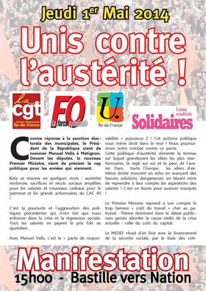 MANIFESTATION LE 1er MAI 2014 A 15H DE BASTILLE à NATION