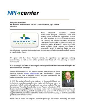 Paragon Laboratories: An Interview with President & CEO Jay Kaufman