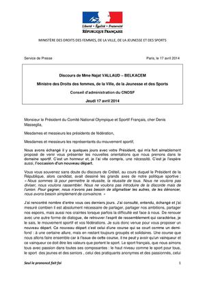 Discours Ministre des Sports