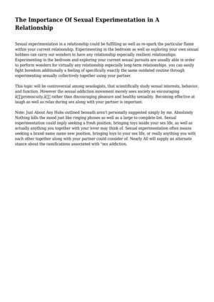 The Importance Of Sexual Experimentation in A Relationship