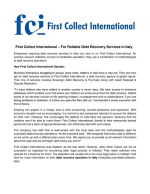 First Collect International – For Reliable Debt Recovery Services in Italy		