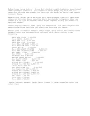 Daftar Harga Laptop Terbaru Murah