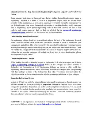 Education From The Top Automobile Engineering Colleges In Gujarat Can Create Your Future