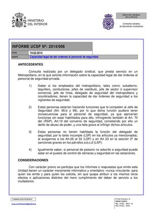 INFORME UCSP Nº: 2014/006: Capacidad legal de dar ordenes al personal de seguridad