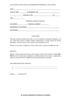 Modelos de alegación ao PXOM de Cabanas