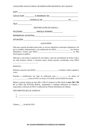 Modelos de alegación ao PXOM de Cabanas