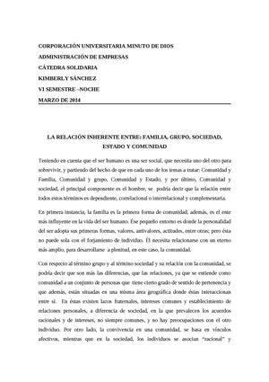 LA RELACIÓN INHERENTE ENTRE: FAMILIA, GRUPO, SOCIEDAD, ESTADO Y COMUNIDAD