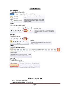 Taller de uso de la barra de herramientas de word