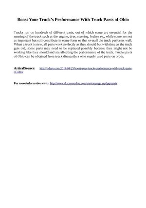 Boost Your Truck’s Performance With Truck Parts of Ohio