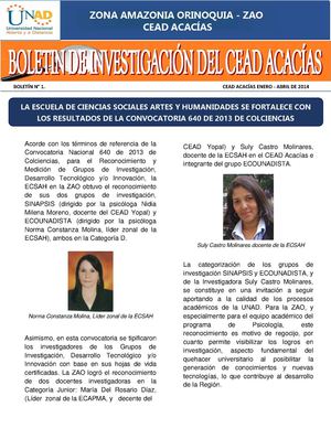 Boletin de Investigación UNAD - CEAD Acacías Enero-Abril 2014