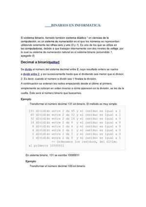 sistemas numericos en informatica - binarios