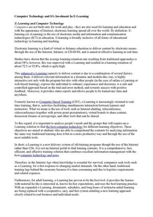 Report About Computer Technology and E-Learning Development