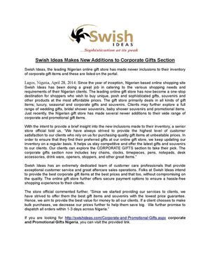 Swish Ideas Makes New Additions to Corporate Gifts Section