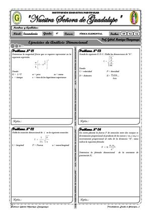 EJERCICIOS DE ANÁLISIS DIMENSIONAL