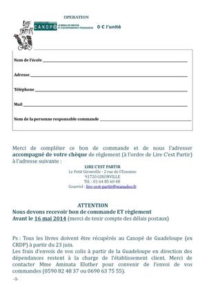 Bon de commande de l'opération " Lire c'est partir"