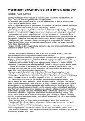 PRESENTACION DEL CARTEL DE LA SEMANA SANTA 2014. Griselda Paños Santiago