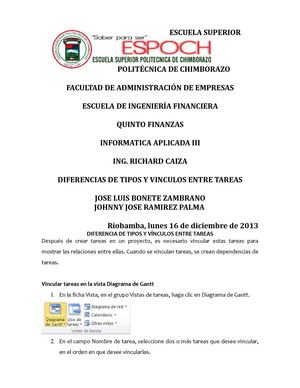 Diferencia de tipos y vínculos entre tareas