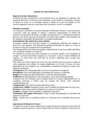 reporte de avance project