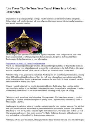 Use These Tips To Turn Your Travel Plans Into A Great Experience