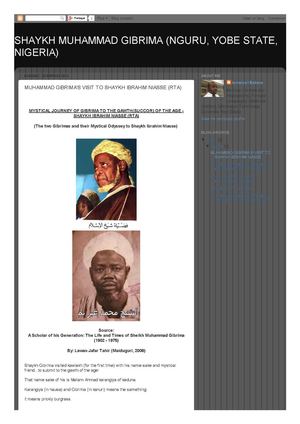 SHAYKH MUHAMMAD GIBRIMA (NGURU, YOBE STATE, NIGERIA)_ MUHAMMAD GIBRIMA'S VISIT TO SHAYKH IBRAHIM NIASSE (RTA)