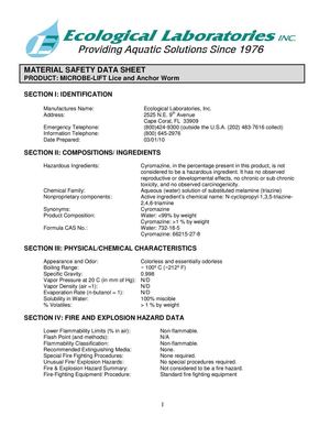 MSDS MICROBE-LIFT Lice and Anchor Worm