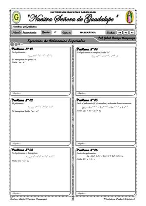 EJERCICIOS DE POLINOMIOS ESPECIALES - 4º