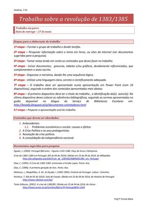 Guião para o trabalho "A revolução de 1383-1385"