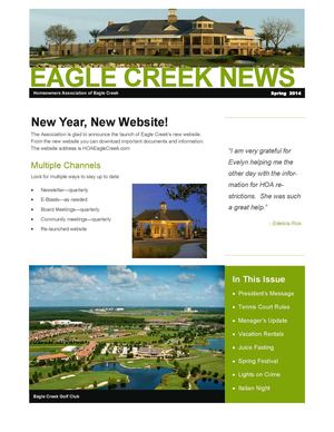 HOA of Eagle Creek Spring 2014 Newsletter