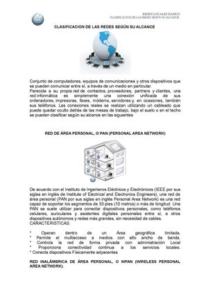 CLASIFICACION DE LAS REDES SEGUN SU ALCANCE