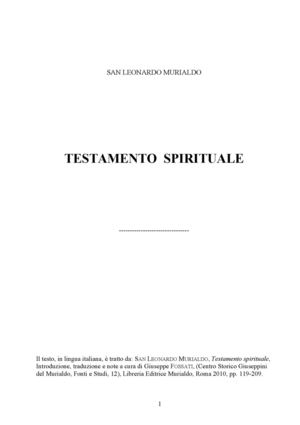 Il Testamento Spirituale del Murialdo - testo 2010