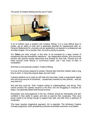 The power of Creative Writing and the use of Tutors