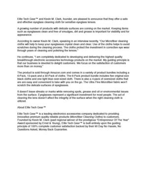 Elite Tech Gear™ Provides Eyeglass Cleaning Fabric With Microfiber Technology