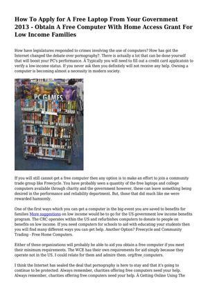 How To Apply for A Free Laptop From Your Government 2013 - Obtain A Free Computer With Home Access Grant For Low Income Families