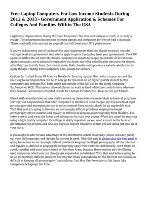 Free Laptop Computers For Low Income Students During 2012 &amp; 2013 - Government Application &amp; Schemes For Colleges And Families Within The USA